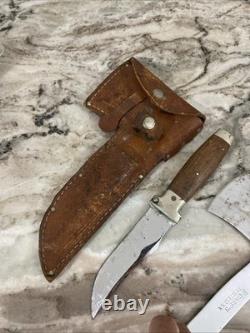 Vtg. Case Tested XX Knife withCase XX Hatchet Set Leather Sheath Walnut Handle