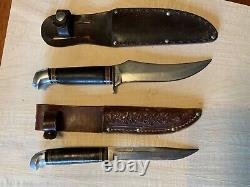 Vtg Estate find hunting knives Schrade Walden 148 & Western Bird/Trout