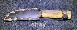 Vtg Geo Westenholm 3 5/8 fixed blade rare stag handle/pommel withsheath knife 30s