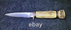 Vtg Geo Westenholm 3 5/8 fixed blade rare stag handle/pommel withsheath knife 30s