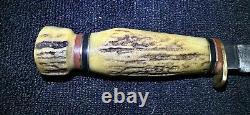 Vtg Geo Westenholm 3 5/8 fixed blade rare stag handle/pommel withsheath knife 30s