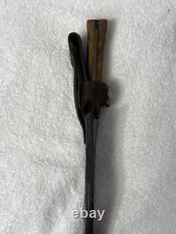 Vtg Hand Made USA Damascus fixed blade hunting knife With Leather Sheath (B12)