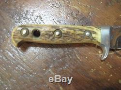 Vtg Puma White Hunter 6377 Fixed Blade Stag Handle Knife Sheath Older One
