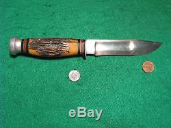 Vtg Sheath Blade Hunt CATTARAUGUS Stag Knife #1 ORIG INDIAN Leather western TOOL