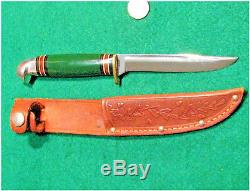 Vtg Sheath Blade Hunt Old Western Green Handle Knife 48 Pattern #1 Org fold case
