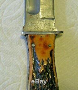 Vtg Sheath Hunt 6 Blade USA KA-BAR WW Knife Stag Handles #1 Leather fold case