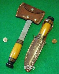 Vtg Sheath Hunt Blade 30's KINFOLKs Hatchet Axe Knife COMBO SET ORIG fold case