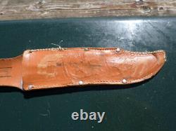 Vtg Solingen German Stag Bowie Knife Edge Mark Brand Hunting Leather Sheath