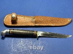 Vtg, Western Boulder Colo. USA L48B Fixed Blade Bird/ Trout Knife with Acorn Sheath