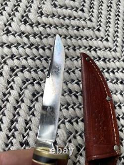 Vtg Western L48b hunting knife Fixed Blade Boulder Colorado Acorn Leather Sheath