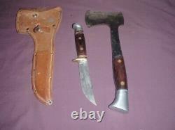 Vtg Western USA Hunting Knife & Hatchet W10 W66 D Combo Set w Sheath/ to restore