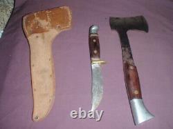 Vtg Western USA Hunting Knife & Hatchet W10 W66 D Combo Set w Sheath/ to restore