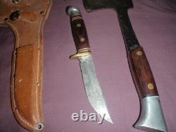 Vtg Western USA Hunting Knife & Hatchet W10 W66 D Combo Set w Sheath/ to restore