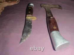 Vtg Western USA Hunting Knife & Hatchet W10 W66 D Combo Set w Sheath/ to restore