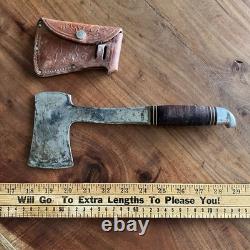 WESTERN BOULDER COLO USA Hatchet w STACKED HANDLE & Leather BELT CASE Vtg Tool