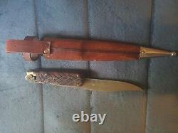 WW2 Era RARE Japan- Bowie Knife, WithLeather Scabbard, Wood Handle