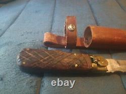 WW2 Era RARE Japan- Bowie Knife, WithLeather Scabbard, Wood Handle