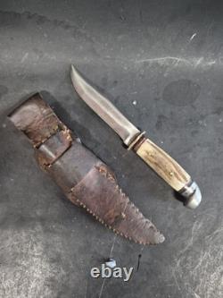 West Cut Boulder Colo Western Knife Fixed Blade Hunting Stag Antler Sheath 10
