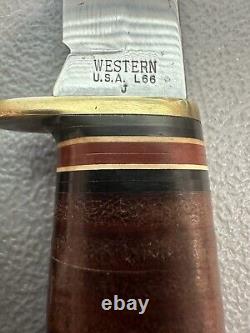 Western Cutlery L66 J Sheath Hunting Knife 4.5in blade Leather Handle Original