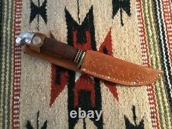 Western Fixed Blade Hunting Knife With Acorn Sheath Tang Mark 1960's