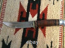 Western Fixed Blade Hunting Knife With Acorn Sheath Tang Mark 1960's