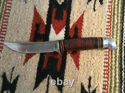 Western Fixed Blade Hunting Knife With Acorn Sheath Tang Mark 1960's