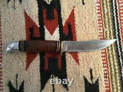 Western Fixed Blade Hunting Knife With Acorn Sheath Tang Mark 1960's