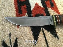 Western Fixed Blade Hunting Knife With Acorn Sheath Tang Mark 1960's