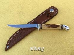Western Small Bird & Trout Knife Patented Leather Sheath Boulder, Colo USA