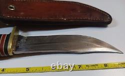 Western U. S. A Stacked Leather Handle Fixed Blade Hunting Knife L66 With Sheath