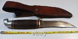 Western U. S. A Stacked Leather Handle Fixed Blade Hunting Knife L66 With Sheath