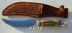 Western USA 539 Stag Skinner Knife Brass Spacers, Acorn Sheath Outstanding