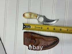 Whiteknuckler Fixed Blade Knife D2 Steel Horn Handle USA with Leather Sheath