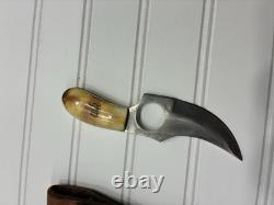 Whiteknuckler Fixed Blade Knife D2 Steel Horn Handle USA with Leather Sheath